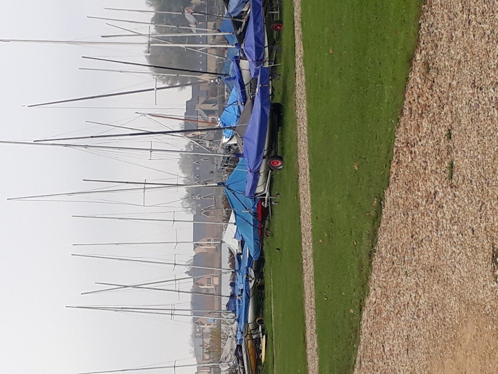 Yachts on lake by Station Road, South Cerney