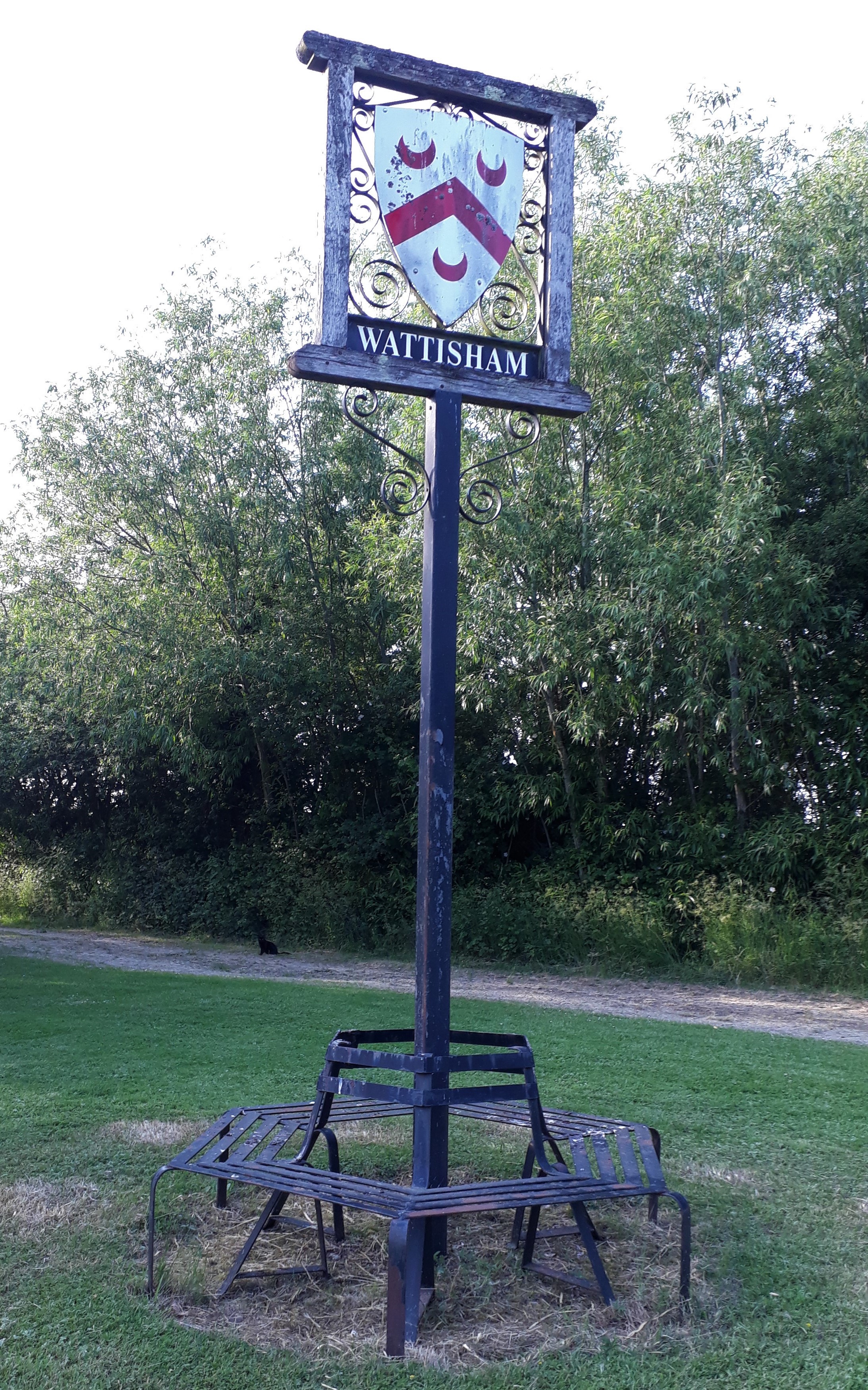 Photo of Wattisham village sign + cat