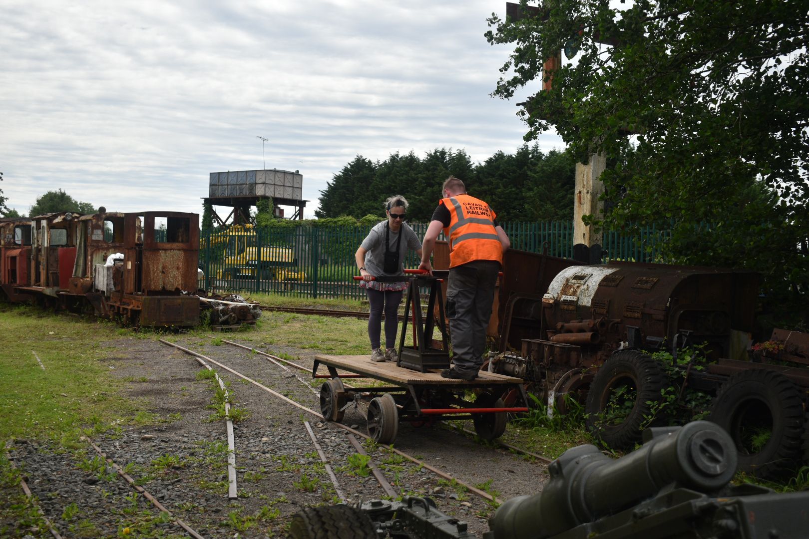Photo of Mary working a pump trolley on the Cavan and Leitrim Railway