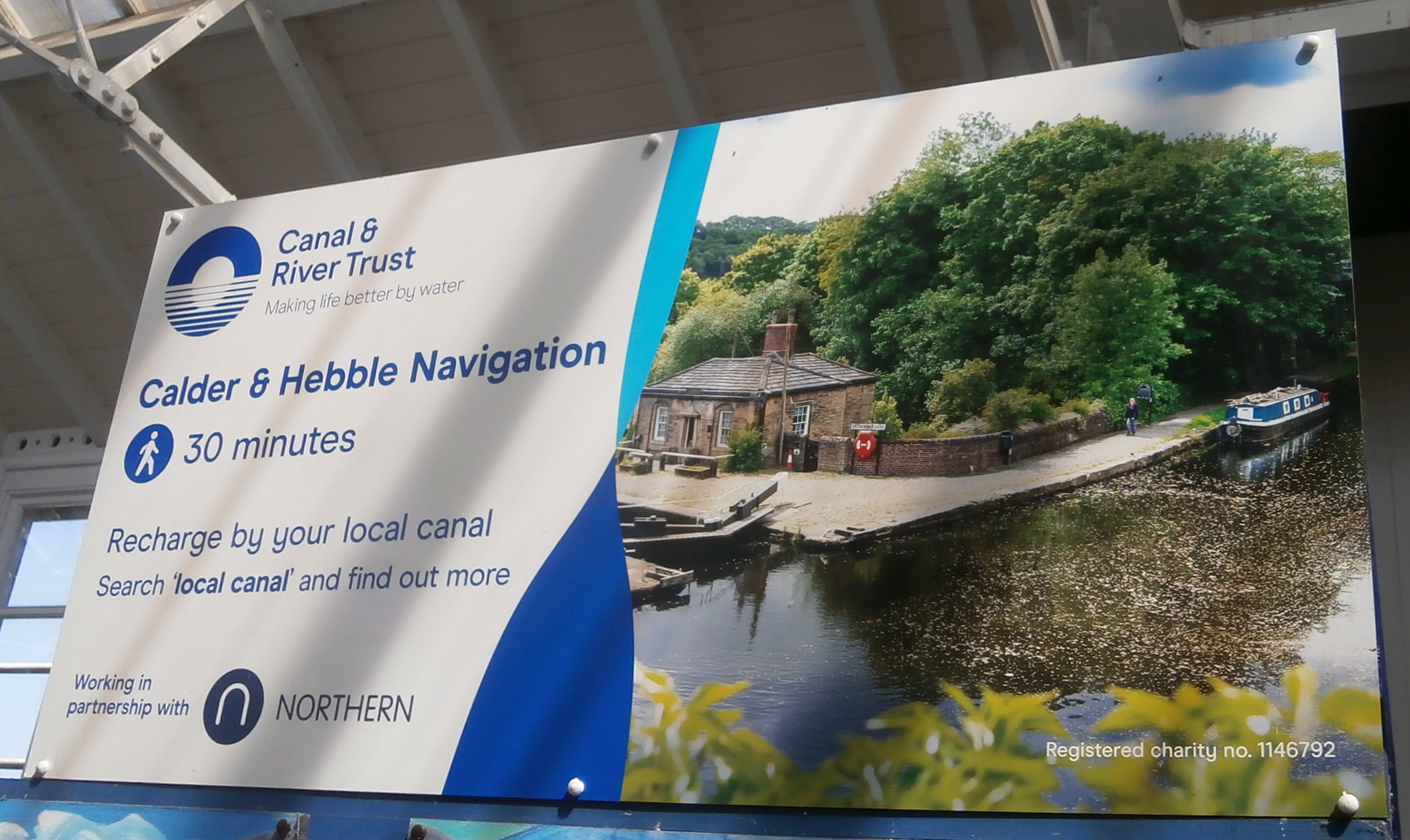 Photo of canal trust sign at Halifax station